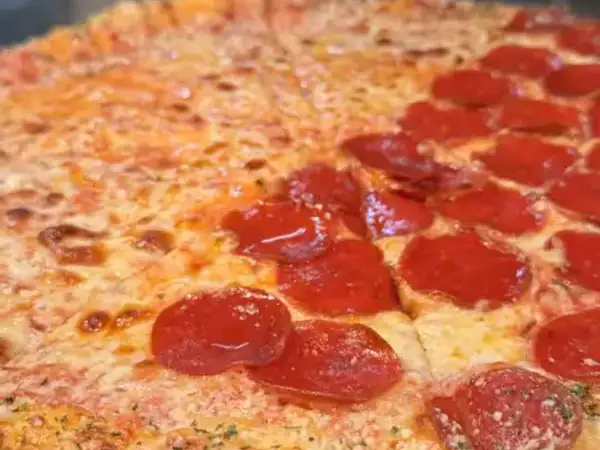 Half pepperoni and half cheese pizza from Cucina Antica. 