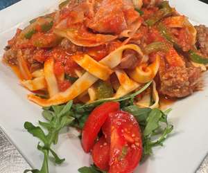 Sausage Bolognese, with Peppers & Onions