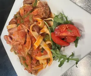 Sausage Bolognese, with Peppers & Onions